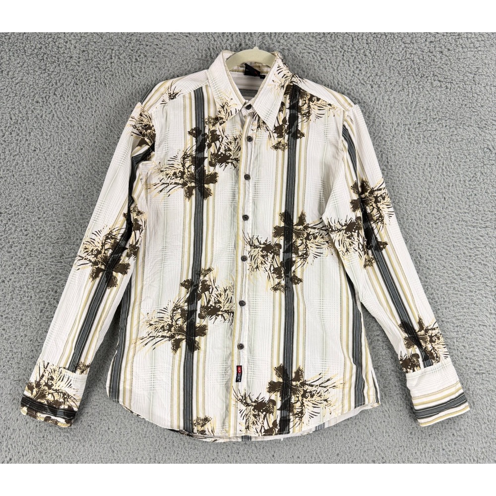 Diesel Shirt Mens Medium White Floral Stripe Cotton Vintage Long Sleeve Button